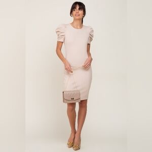 Dresscodes Beige Short Puff Sleeve Dress Size S